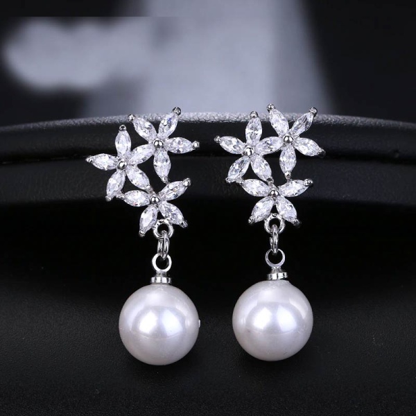 Серьги подвески жемчужина Три Цветка