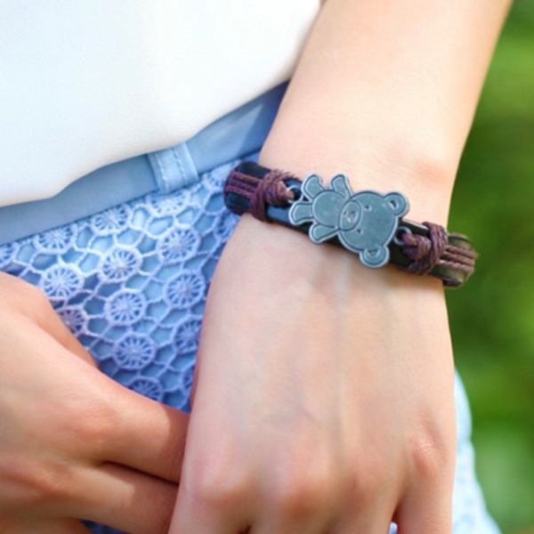 Кожаный браслет Мишка коричневого цвета