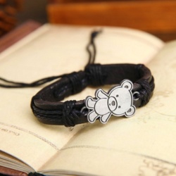 Шкіряний браслет Ведмедик коричневого кольору