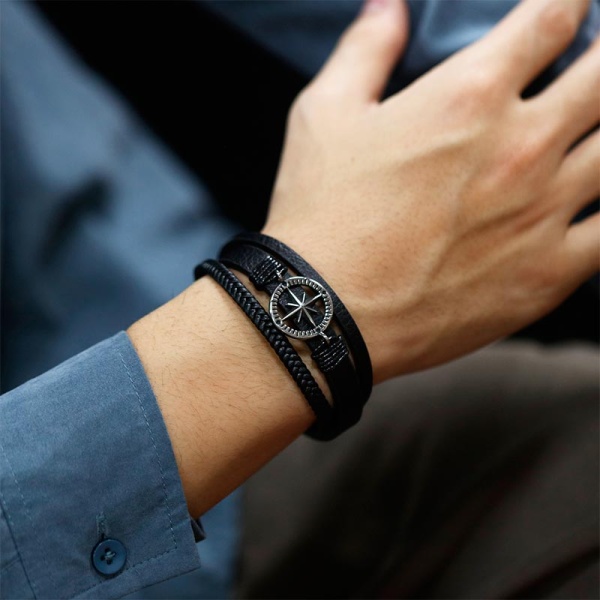 Чоловічий шкіряний браслет компас стрілки Пригоди lan-2923