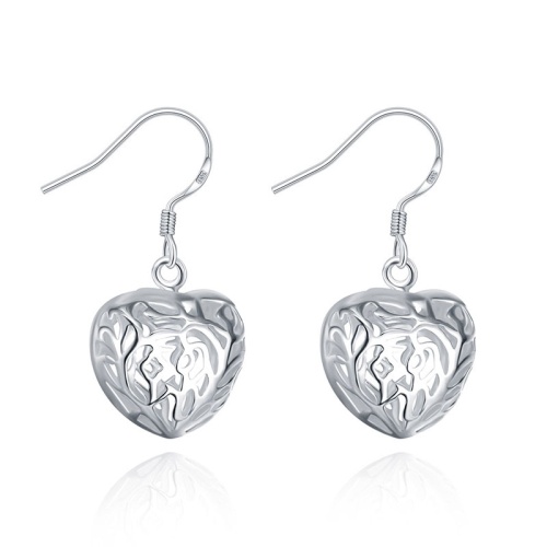 Серьги подвески Сердце ажур посеребренные