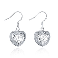 Серьги подвески Сердце ажур посеребренные