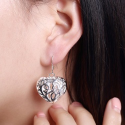 Серьги подвески Сердце ажур посеребренные