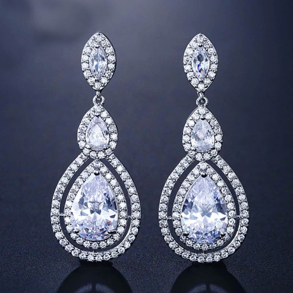 Свадебные серьги подвески с цирконом lan-2726