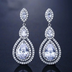 Свадебные серьги подвески с цирконом lan-2726