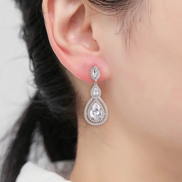 Свадебные серьги подвески с цирконом lan-2726