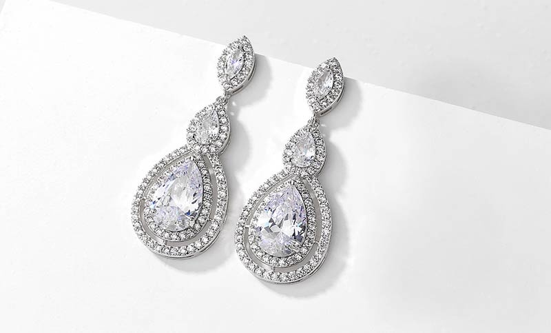 Свадебные серьги подвески с цирконом lan-2726