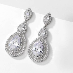 Свадебные серьги подвески с цирконом lan-2726