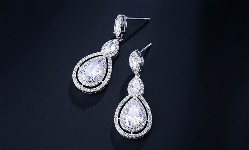 Свадебные серьги подвески с цирконом lan-2726