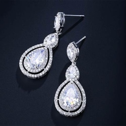 Свадебные серьги подвески с цирконом lan-2726