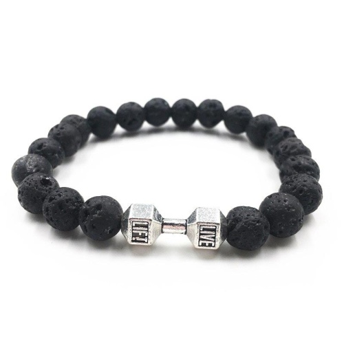 Браслет из натурального вулканического камня с гантелей