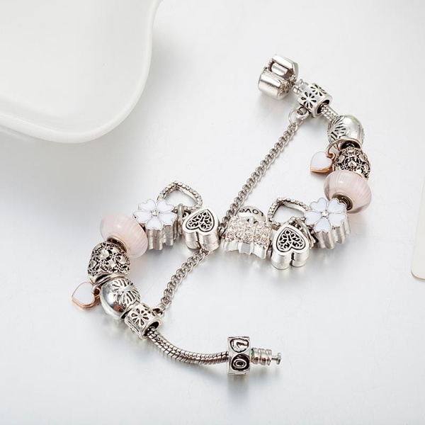 Браслет у стилі пандора два серця Сріблясте lan-2927