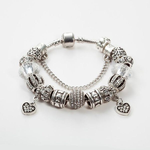 Браслет в стиле пандора Два сердца кристалл lan-2928