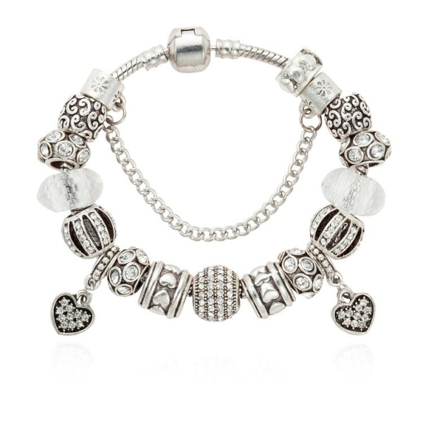 Браслет в стиле пандора Два сердца кристалл lan-2928