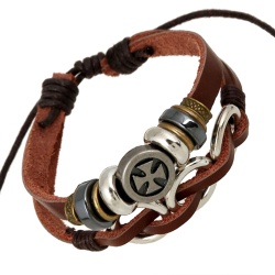 Шкіряний браслет Punk Cross коричневого кольору