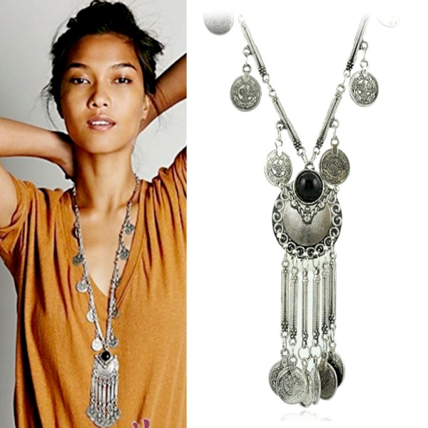 Колье с монетами Tibet бохо стиль серебристого цвета