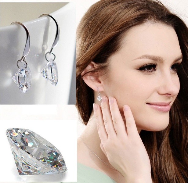 Серьги подвески Lovely с кристаллом циркона