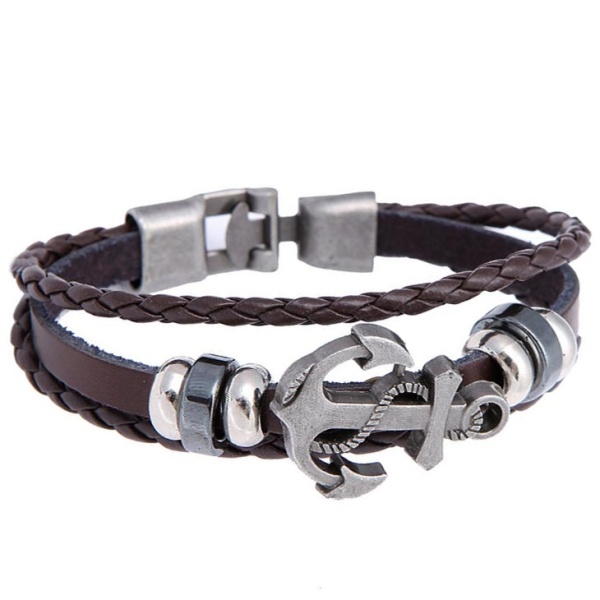 Шкіряний браслет з Якорем lan-3205