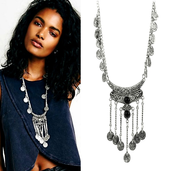 Колье с монетами Antique бохо стиль серебристого цвета