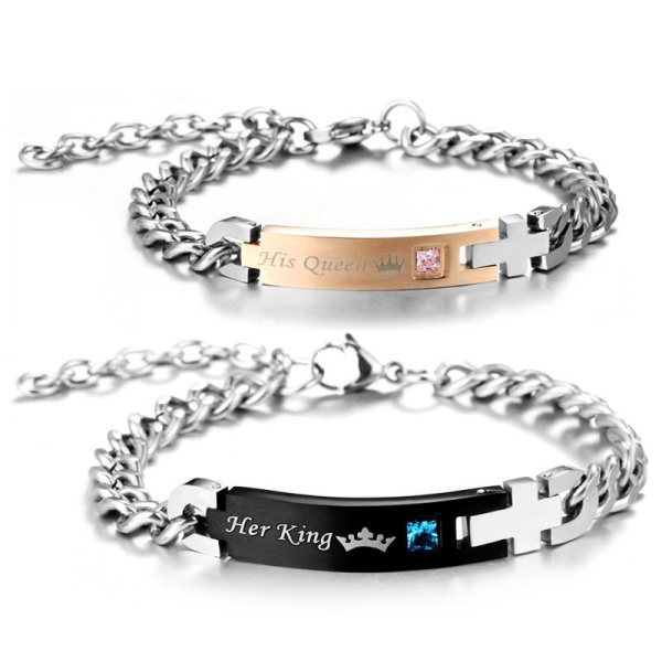 Парний браслет для закоханих із сталі Король та Корольова