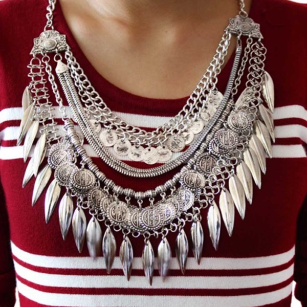Кольє з монетами Урожай boho-style сріблястого кольору
