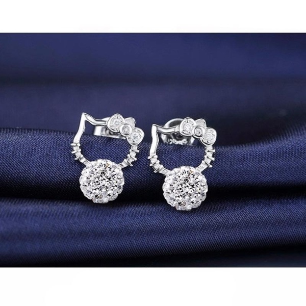 Серьги гвоздики Hello Kitty с кристаллами сваровски