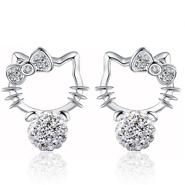 Серьги гвоздики Hello Kitty с кристаллами сваровски