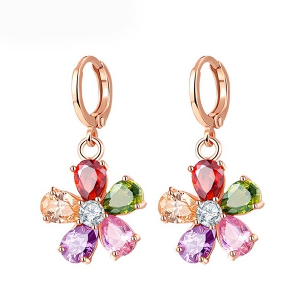 Серьги с разноцветным цирконом цветок lan-3208