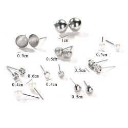 Сережки гвоздики Асорти сріблястого кольору (набір з 9 штук)