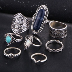 Кольца на фаланги пальцев Fashion Set серебристого цвета (8 шт)
