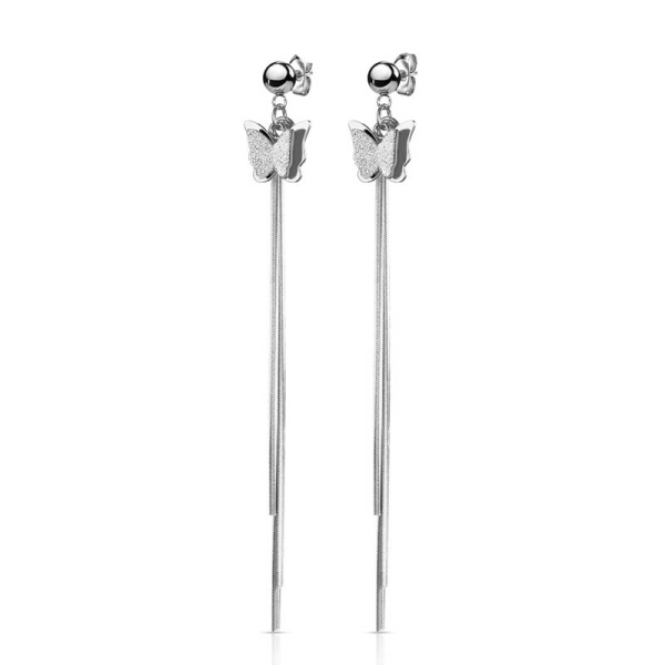 Длинные серьги с цепочками из стали Spikes бабочка lan-2945