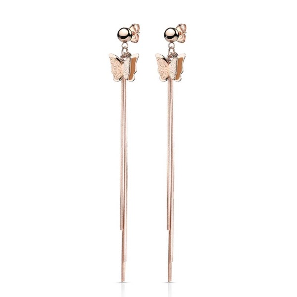 Длинные серьги с цепочками из стали Spikes бабочка lan-2945