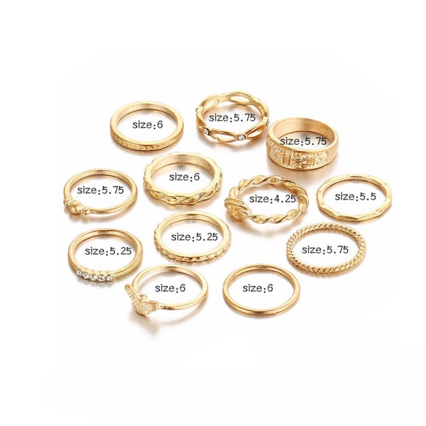 Кольца на фаланги пальцев Midi gold (набор из 12 штук)