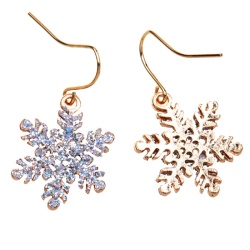 Серьги подвески Снежинка золотистого цвета