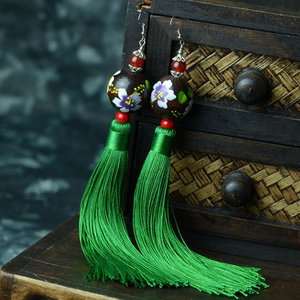 Довгі сережки пензлика Етно стиль