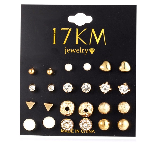 Сережки гвоздики Асорти золотистого кольору (набір з 12 штук)