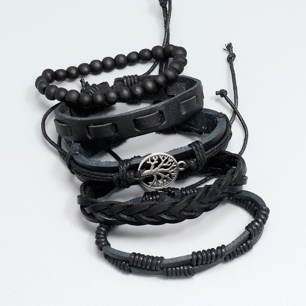 Набір шкіряних браслетів Дерево життя чорний lan-2740