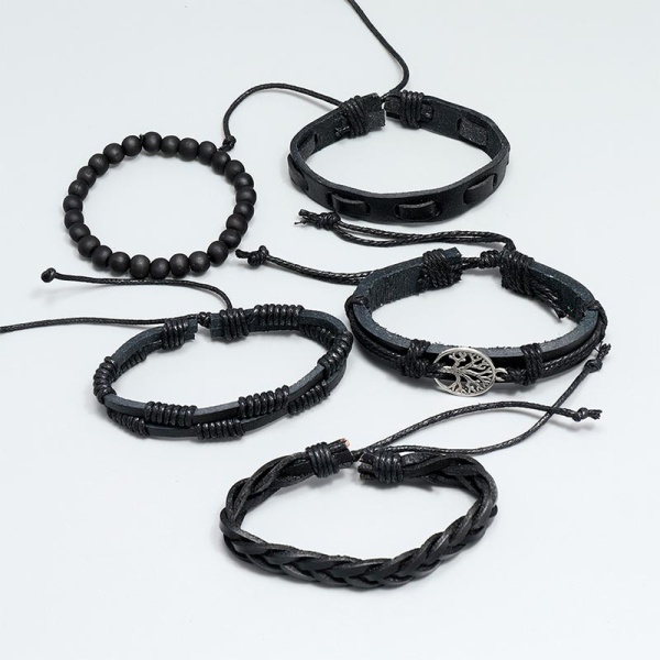 Набір шкіряних браслетів Дерево життя чорний lan-2740