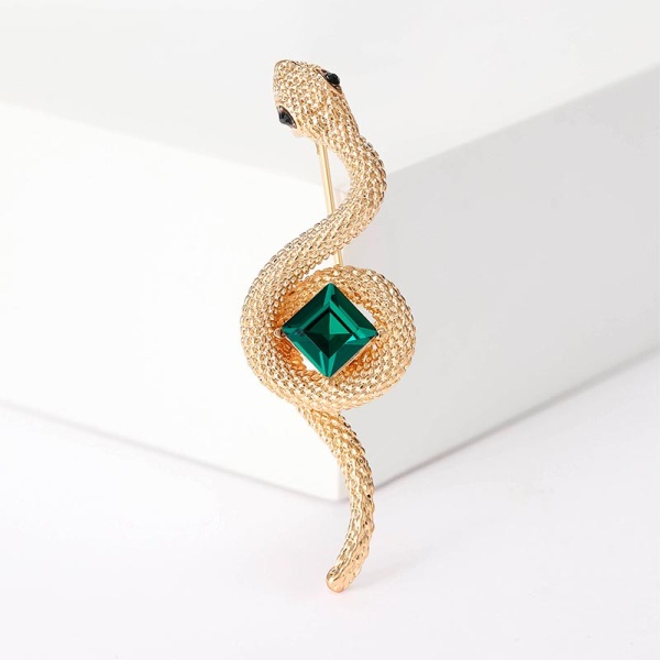Брошка Змія золотиста із зеленим кристалом lan-3040