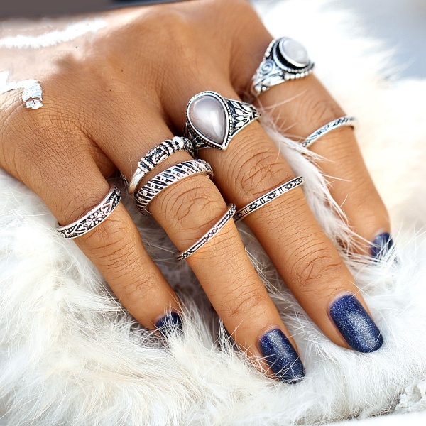 Кольца на фаланги пальцев Bohemian (набор из 8 штук) 