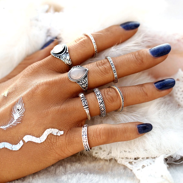 Кольца на фаланги пальцев Bohemian (набор из 8 штук) 