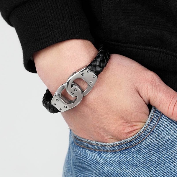 Чоловічий шкіряний браслет Наручники lan-2950