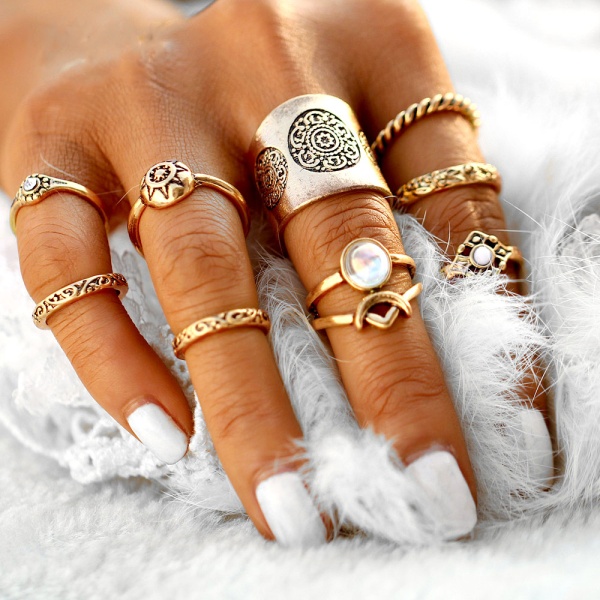 Кільця на фаланги пальців Antique Midi (набір із 9 штук)