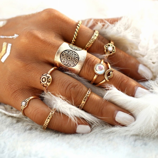 Кільця на фаланги пальців Antique Midi (набір із 9 штук)