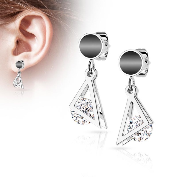 Серьги из стали треугольник с кристаллом Spikes SE4072 lan-2944