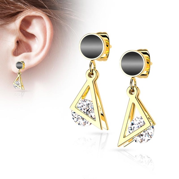 Серьги из стали треугольник с кристаллом Spikes SE4072 lan-2944