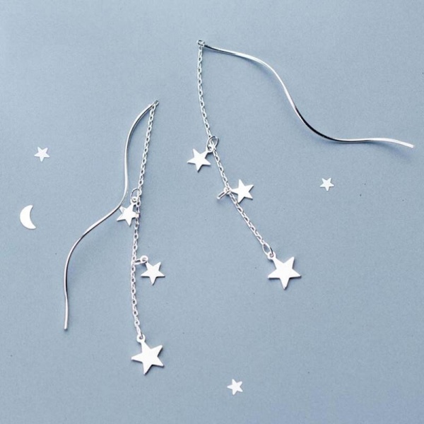 Длинные серьги цепочка Звездочки на цепочке