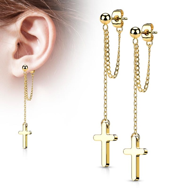 Серьги кресты из стали с цепочками Spikes SE4089 lan-2945