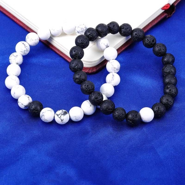 Браслет из натурального Мрамора и Лавового Камня (набор из 2 штук)