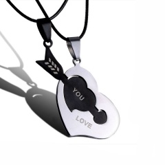 Парный кулон для влюблённых из стали Сердце и стрела